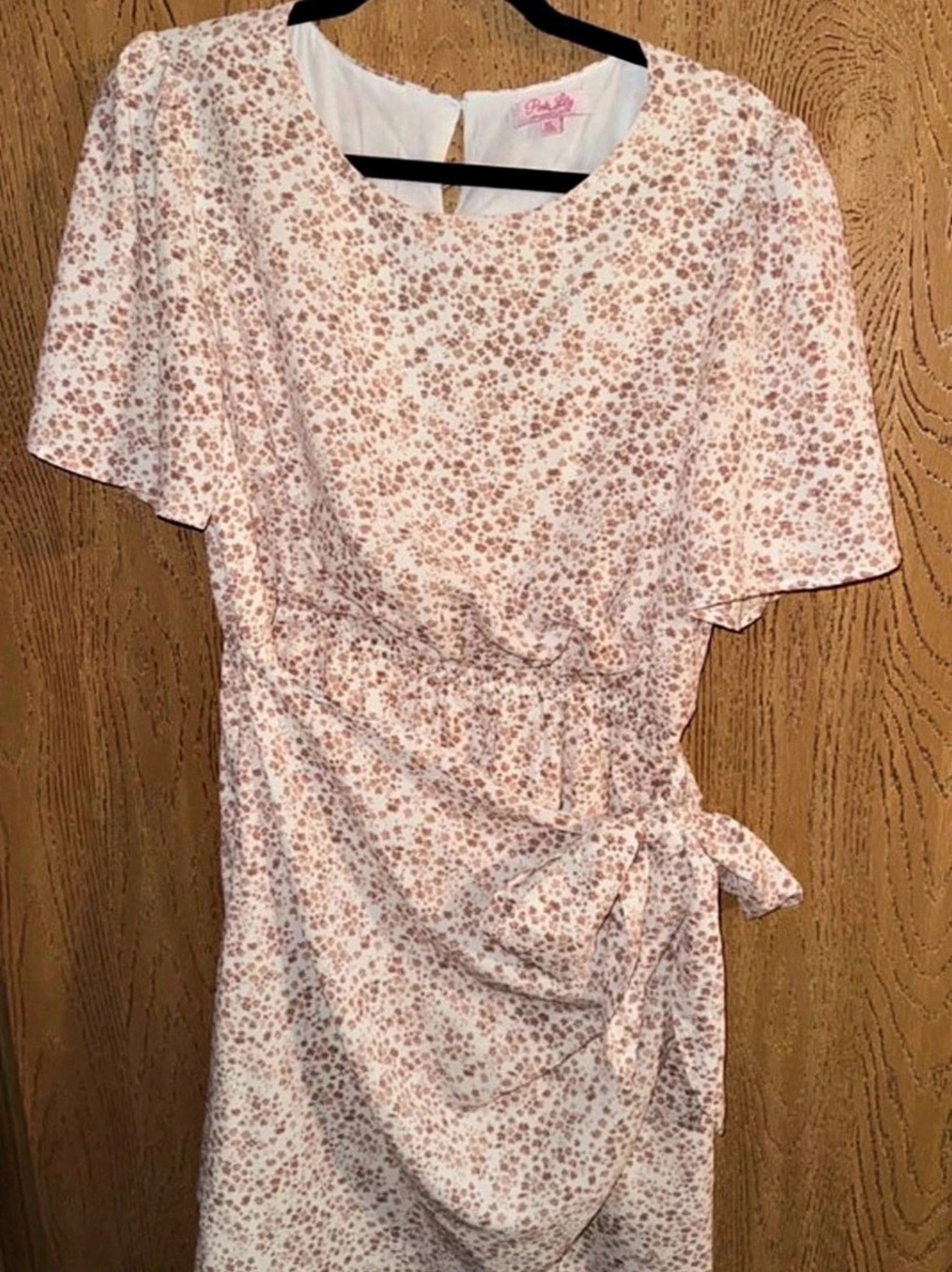 Pink Lily Floral Wrap Mini Dress in White & Pink